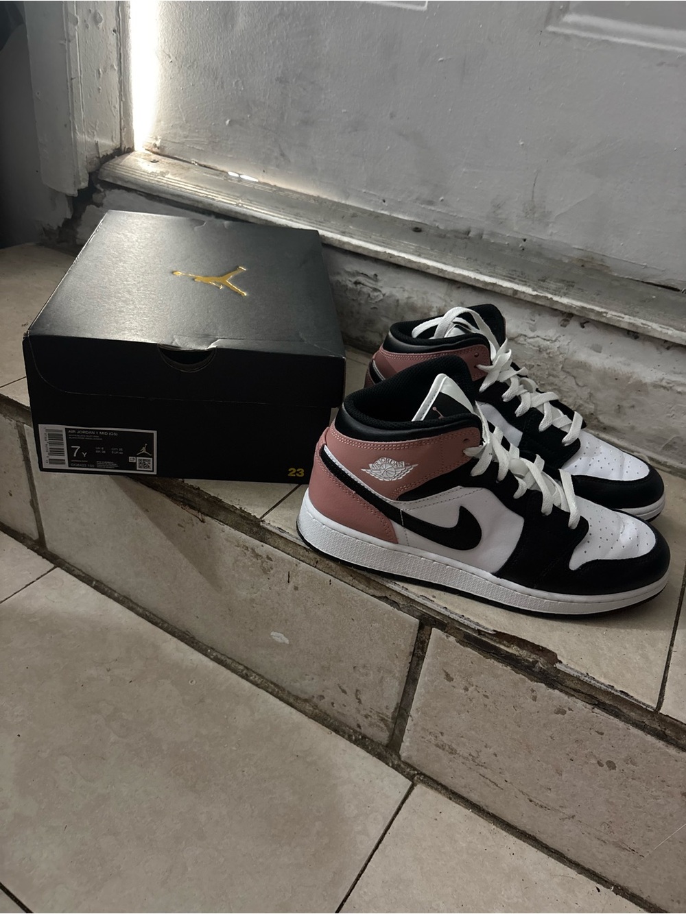 Jordan Women’s Mid-Top Sneakers in White, Black & Mauve - Picture 1 of 6